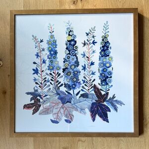 Blue and Red Floral Wall Art in Antiqued Gold Wooden Frame